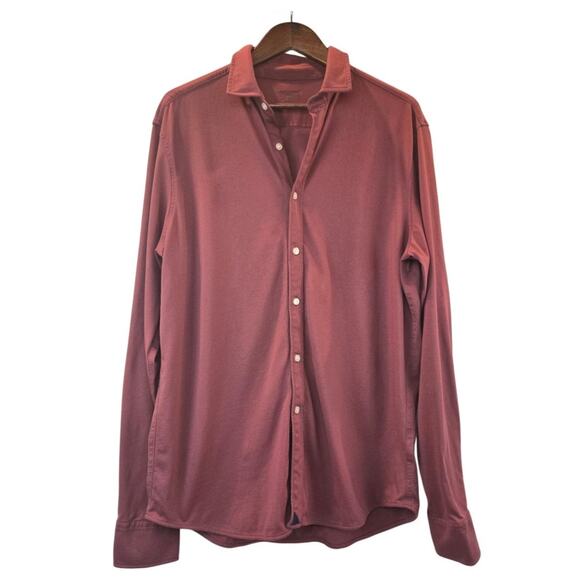 Untuckit Mens Burgundy Soft Long Sleeve Cotton Slim Fit Button Shirt Large Tall - Picture 1 of 8